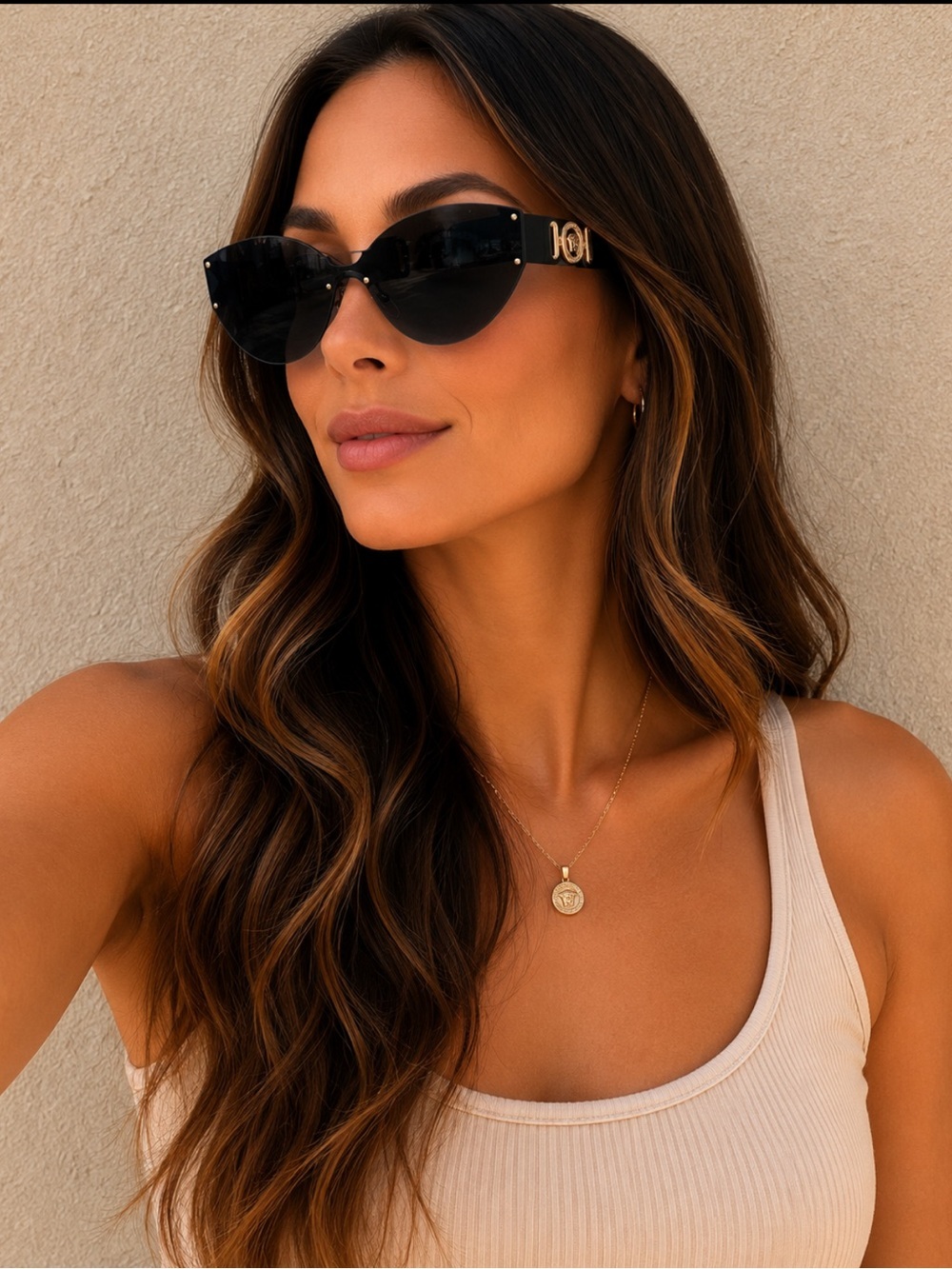 Versace | Cateye Black Sunglasses with Gold Medusa Accents | E04